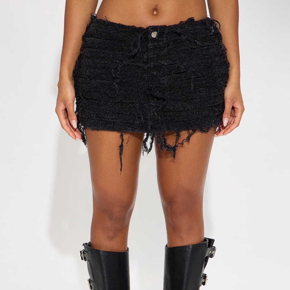 NWT Black Distressed Denim Mini Skirt